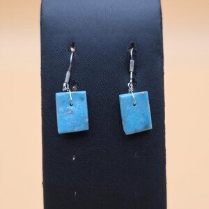 Sterling Silver Turquoise Stone Handmade Dangle Earrings A5296